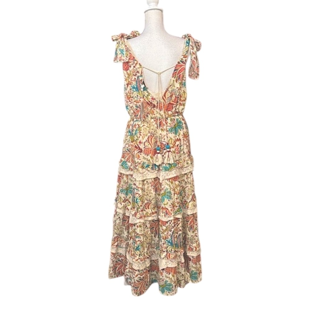 Barok Floral Maxi Dress boho Multicolor tiers Design Lace NWT elastic waist XL - Picture 5 of 14
